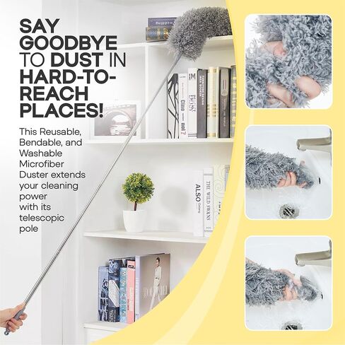 Microfiber Feather Duster with Extension Pole 100 Inches, (8 PCS), Cleaning Brush, Dusters for Cleaning High Ceilings, Cobwebs, Blinds, Cars, Reusable, Washable, Extendable, Ceiling Fan Cleaner Duster in Kuwait