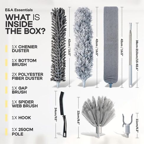 Microfiber Feather Duster with Extension Pole 100 Inches, (8 PCS), Cleaning Brush, Dusters for Cleaning High Ceilings, Cobwebs, Blinds, Cars, Reusable, Washable, Extendable, Ceiling Fan Cleaner Duster in Kuwait