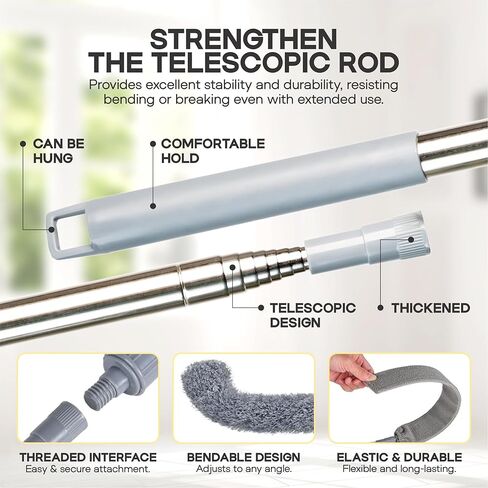 Microfiber Feather Duster with Extension Pole 100 Inches, (8 PCS), Cleaning Brush, Dusters for Cleaning High Ceilings, Cobwebs, Blinds, Cars, Reusable, Washable, Extendable, Ceiling Fan Cleaner Duster in Kuwait