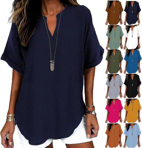 Women's Plain Short Sleeve Blouse, Casual Solid Color Top for Daily Wear, Ladies Clothes for All Seasons in Saudi Arabia