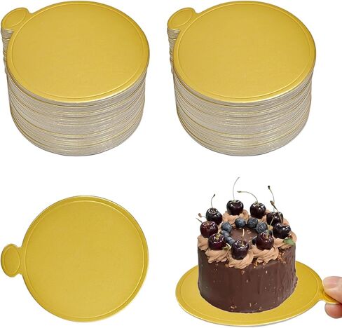 100 Pcs 3.5 Inch Mini Cake Boards, Gold Round Mousse Cupcake Bases, Dessert Plates for Mini Cakes, Chocolates, and Pastries in Kuwait