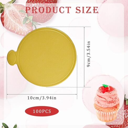 100 Pcs 3.5 Inch Mini Cake Boards, Gold Round Mousse Cupcake Bases, Dessert Plates for Mini Cakes, Chocolates, and Pastries in Kuwait