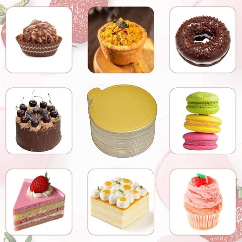 100 Pcs 3.5 Inch Mini Cake Boards, Gold Round Mousse Cupcake Bases, Dessert Plates for Mini Cakes, Chocolates, and Pastries in Kuwait