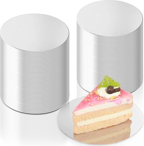 Sawysine Cake Boards Round 4 Inch 50 Pieces Mini Pastry Circle Base Boards Disposable Cardboard Cake Plate Round Coated Cakeboard for Kitchen Baking Caking Pizza Dessert Cupcake Tray (Silver) in Saudi Arabia