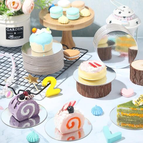 Sawysine Cake Boards Round 4 Inch 50 Pieces Mini Pastry Circle Base Boards Disposable Cardboard Cake Plate Round Coated Cakeboard for Kitchen Baking Caking Pizza Dessert Cupcake Tray (Silver) in Saudi Arabia