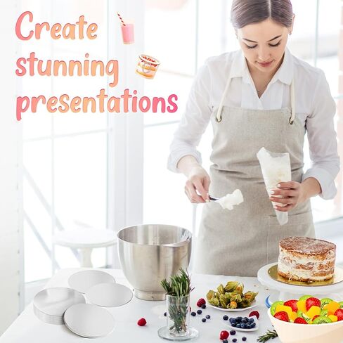 Sawysine Cake Boards Round 4 Inch 50 Pieces Mini Pastry Circle Base Boards Disposable Cardboard Cake Plate Round Coated Cakeboard for Kitchen Baking Caking Pizza Dessert Cupcake Tray (Silver) in Saudi Arabia