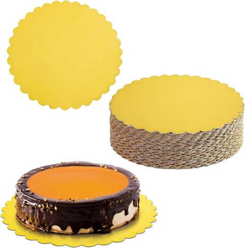 50 Pack Gold Cake Boards, 10 inch Scallop Edge, Disposable Cardboard Rounds, Grease Proof, Perfect for Cake Decorating, Valentine's Day, Weddings, Birthdays in Saudi Arabia