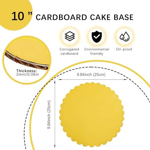 50 Pack Gold Cake Boards, 10 inch Scallop Edge, Disposable Cardboard Rounds, Grease Proof, Perfect for Cake Decorating, Valentine's Day, Weddings, Birthdays in Saudi Arabia
