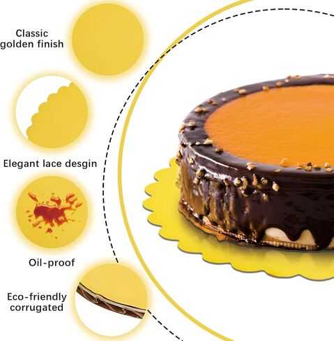 50 Pack Gold Cake Boards, 10 inch Scallop Edge, Disposable Cardboard Rounds, Grease Proof, Perfect for Cake Decorating, Valentine's Day, Weddings, Birthdays in Saudi Arabia
