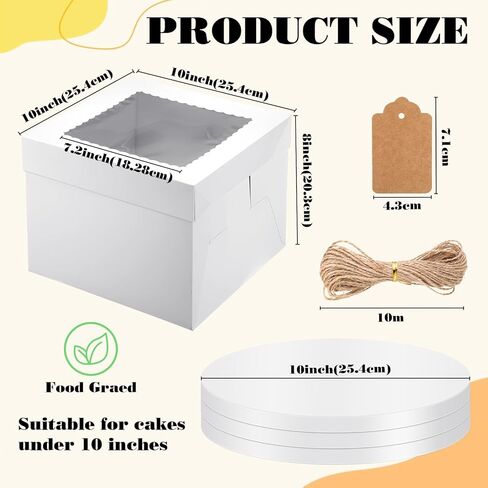 10 Pcs Cake Boards 10 Inch Round Cake Boards with 5 Pcs Boxes Circle Sturdy Cardboard Base White Bakery Boxes with Window for Birthday Party Wedding Tall Dessert in Saudi Arabia