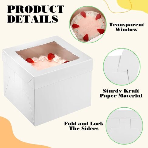 10 Pcs Cake Boards 10 Inch Round Cake Boards with 5 Pcs Boxes Circle Sturdy Cardboard Base White Bakery Boxes with Window for Birthday Party Wedding Tall Dessert in Saudi Arabia
