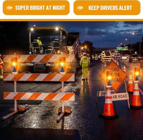 Rossesay 8 Pcs Solar Strobe Warning Lights Sensitive LED Warning Lamp IP54 Waterproof Yellow Flashing Beacon Outdoor Safety Traffic Lights for Driveway, Construction Site, Barricade, Dock, Vehicle in Saudi Arabia