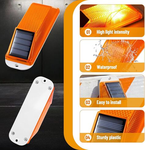 Rossesay 8 Pcs Solar Strobe Warning Lights Sensitive LED Warning Lamp IP54 Waterproof Yellow Flashing Beacon Outdoor Safety Traffic Lights for Driveway, Construction Site, Barricade, Dock, Vehicle in Saudi Arabia