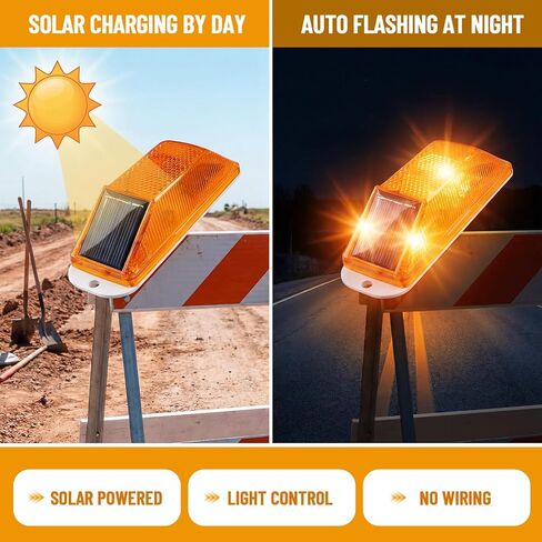 Rossesay 8 Pcs Solar Strobe Warning Lights Sensitive LED Warning Lamp IP54 Waterproof Yellow Flashing Beacon Outdoor Safety Traffic Lights for Driveway, Construction Site, Barricade, Dock, Vehicle in Saudi Arabia
