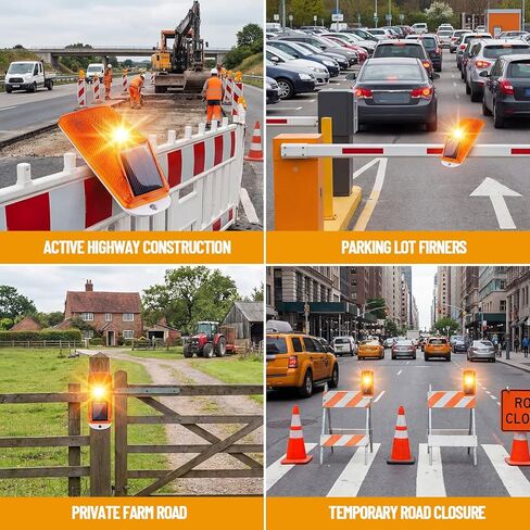 Rossesay 8 Pcs Solar Strobe Warning Lights Sensitive LED Warning Lamp IP54 Waterproof Yellow Flashing Beacon Outdoor Safety Traffic Lights for Driveway, Construction Site, Barricade, Dock, Vehicle in Saudi Arabia