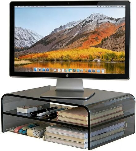 Clear Acrylic 2-Tier Monitor Stand & Desk Organizer-16 "x9.4" x5.5 H Riser Office Office مع تخزين لوحة المفاتيح ، وأجهزة الكمبيوتر المحمولة ، والكمبيوتر المحمول ، و IMAC ، والطابعة ، والتلفزيون ، وأجهزة الوسائط المتعددة (الأزرق الشفاف) in Saudi Arabia