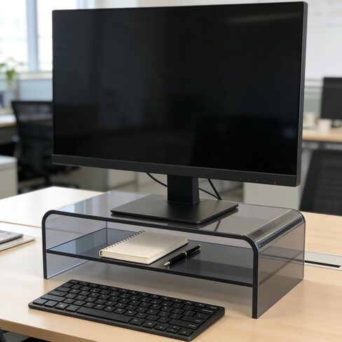 Clear Acrylic 2-Tier Monitor Stand & Desk Organizer-16 "x9.4" x5.5 H Riser Office Office مع تخزين لوحة المفاتيح ، وأجهزة الكمبيوتر المحمولة ، والكمبيوتر المحمول ، و IMAC ، والطابعة ، والتلفزيون ، وأجهزة الوسائط المتعددة (الأزرق الشفاف) in Saudi Arabia