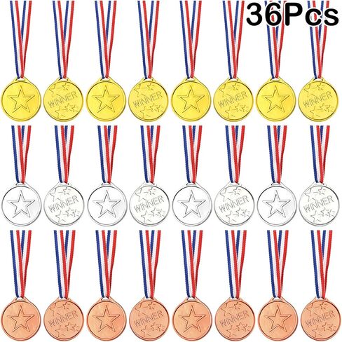 FEPITO 36 Pcs Winner Medals Kids Plastic Gold Medals Silver Medals and Bronze Medals for Kids Party Favor Decorations and Sports Awards in Kuwait