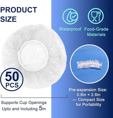 عبوة من 50 غطاء كوب قابل لإعادة الاستخدام - غطاء مانع للتسرب بديل لمشروبات المتنزهات الترفيهية في ديزني لاند وعالم ديزني والحفلات الموسيقية - صديق للقش، خالٍ من مادة BPA، يناسب معظم أحجام الأكواب - الرحلات البحرية وأساسيات السفر العائلية in Kuwait