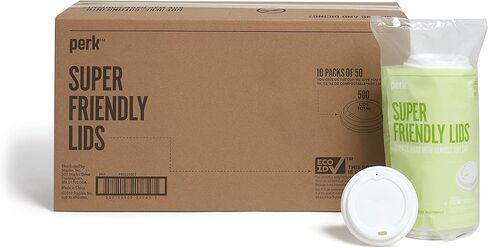 Perk Compostable Plastic Hot Cup Lids, 500 Count Bulk Disposable Coffee Cup Lids for 10–16 Oz Paper Hot Cups in Kuwait