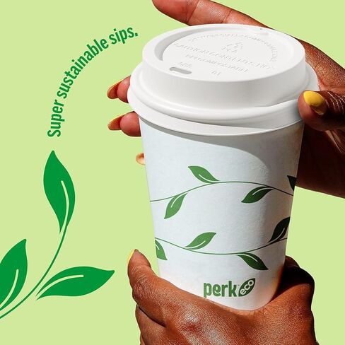 Perk Compostable Plastic Hot Cup Lids, 500 Count Bulk Disposable Coffee Cup Lids for 10–16 Oz Paper Hot Cups in Kuwait