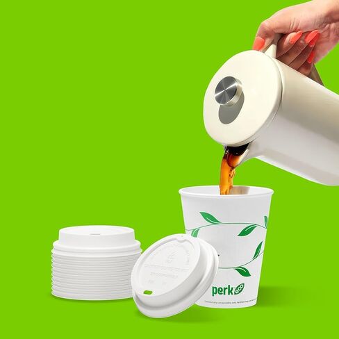 Perk Compostable Plastic Hot Cup Lids, 500 Count Bulk Disposable Coffee Cup Lids for 10–16 Oz Paper Hot Cups in Kuwait
