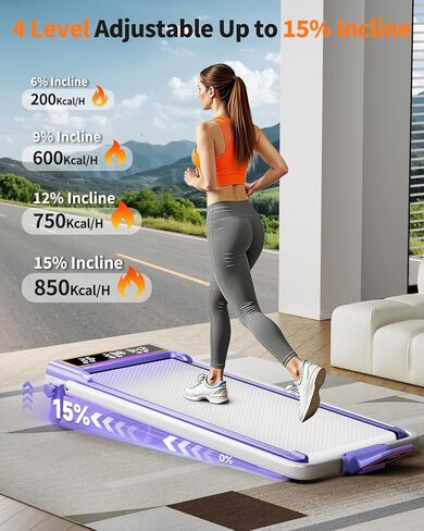 وسادة مشي قابلة للطي مع ميل بنسبة 15%/إضاءة RGB/شاشة عرض مزدوجة، جهاز مشي بقوة 3.5 حصان للمنزل، جهاز مشي محمول مع شريط مقبض و4 انحناءات قابلة للتعديل، سعة 350 رطل، تطبيق ذكي in Kuwait