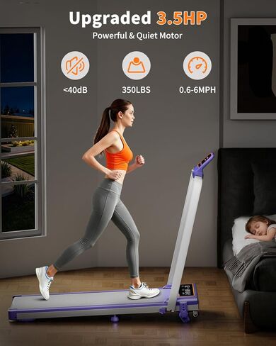 وسادة مشي قابلة للطي مع ميل بنسبة 15%/إضاءة RGB/شاشة عرض مزدوجة، جهاز مشي بقوة 3.5 حصان للمنزل، جهاز مشي محمول مع شريط مقبض و4 انحناءات قابلة للتعديل، سعة 350 رطل، تطبيق ذكي in Kuwait