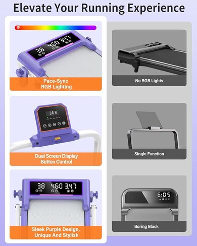 وسادة مشي قابلة للطي مع ميل بنسبة 15%/إضاءة RGB/شاشة عرض مزدوجة، جهاز مشي بقوة 3.5 حصان للمنزل، جهاز مشي محمول مع شريط مقبض و4 انحناءات قابلة للتعديل، سعة 350 رطل، تطبيق ذكي in Kuwait