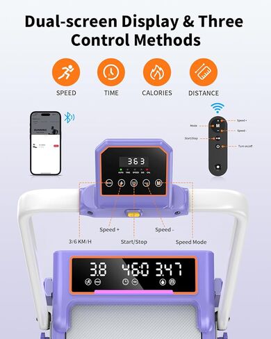 وسادة مشي قابلة للطي مع ميل بنسبة 15%/إضاءة RGB/شاشة عرض مزدوجة، جهاز مشي بقوة 3.5 حصان للمنزل، جهاز مشي محمول مع شريط مقبض و4 انحناءات قابلة للتعديل، سعة 350 رطل، تطبيق ذكي in Kuwait