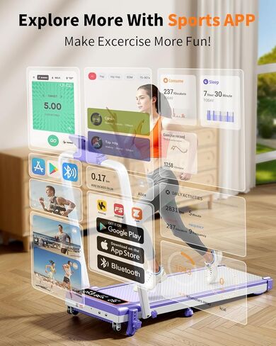 وسادة مشي قابلة للطي مع ميل بنسبة 15%/إضاءة RGB/شاشة عرض مزدوجة، جهاز مشي بقوة 3.5 حصان للمنزل، جهاز مشي محمول مع شريط مقبض و4 انحناءات قابلة للتعديل، سعة 350 رطل، تطبيق ذكي in Kuwait