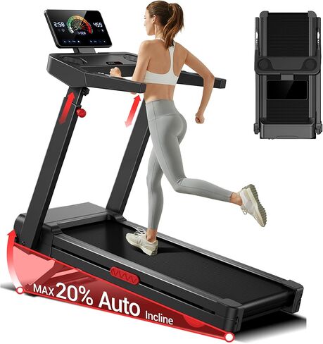 UMAY Incline Treadmill with 2-20% Auto Incline, 400LB Capacity Foldable Treadmills for Home with-Handle Height Adjustable, 42.5"×16.2" Extra-Wide Running Surface, 3.5HP 0.6-8.7MPH Running Machine in Kuwait