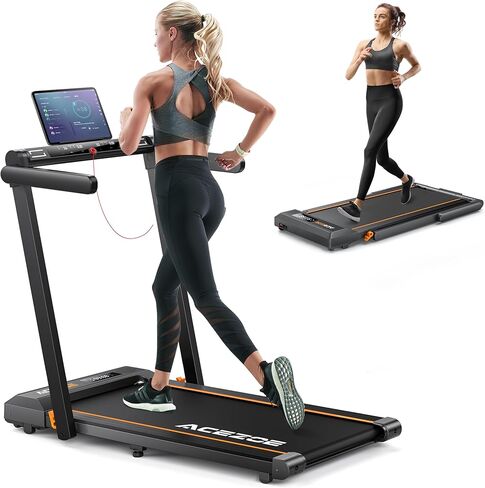 جهاز مشي Acezoe قابل للطي مع انحدار 0-15% وقضيب مقبض، جهاز مشي بقوة 2.5 حصان للمنزل، جهاز مشي تحت المكتب بسعة 300 رطل، وسادة مشي مع مكبر صوت، تطبيق/جهاز تحكم عن بعد in Kuwait