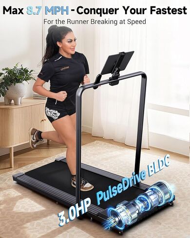 جهاز مشي Lichico PulseDrive بسرعة 8.7 ميل في الساعة مع BLDC، يناسب مكتبًا طويل جدًا يصل إلى 6 أقدام و47 بوصة × 16 بوصة مع شريط مقبض، جهاز مشي مدمج تحت المكتب لمكتب HomOffice، جهاز المشي عن بعد للجري in Kuwait