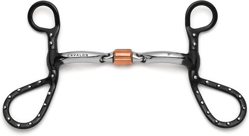Teardrop Shank Curb Bit with Cricket Roller, 3-Piece Western Horse Bit, Silver Dot Studded Black Cheekpiece, 12mm Copper Roller Mouthpiece, Trail Pleasure Reining Show Bit with Carry Pouch in Saudi Arabia