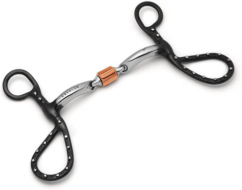 Teardrop Shank Curb Bit with Cricket Roller, 3-Piece Western Horse Bit, Silver Dot Studded Black Cheekpiece, 12mm Copper Roller Mouthpiece, Trail Pleasure Reining Show Bit with Carry Pouch in Saudi Arabia