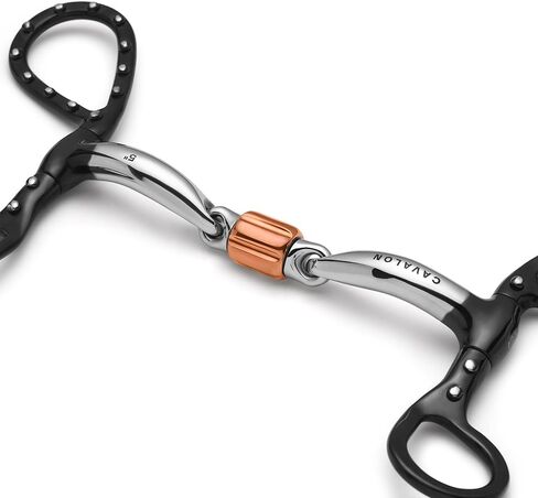 Teardrop Shank Curb Bit with Cricket Roller, 3-Piece Western Horse Bit, Silver Dot Studded Black Cheekpiece, 12mm Copper Roller Mouthpiece, Trail Pleasure Reining Show Bit with Carry Pouch in Saudi Arabia