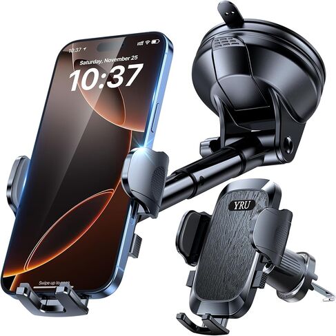 【من الدرجة العسكرية الحقيقية】 yru حامل هاتف سيارة 【تم ترقيته أقوى وقابلة للدوار كوب شفط】 تركيب الهاتف الخليوي للهاتف الزجاجي ، داش الشاحن in Kuwait