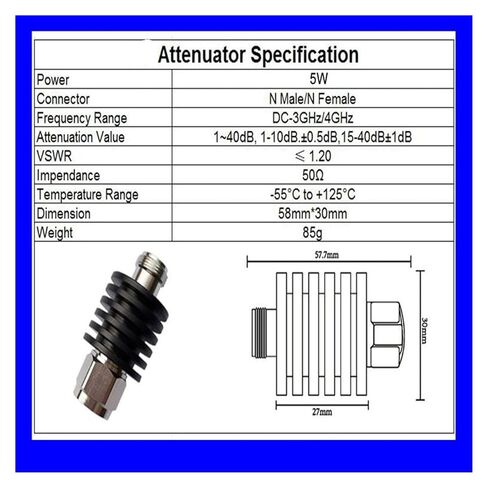 5W N-Type attenuator DC-3/4GHz Male to Female coaxial 50 ohm(20db,3G) in Saudi Arabia