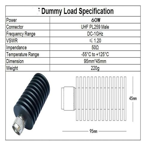 60W UHF PL259 Male Connector Coaxial Termination Dummy Load 1GHz 50Ω in Kuwait