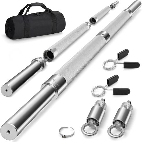 DASKING 4ft/4.9ft barbell، شريط قياسي قابل للفصل 1 بوصة، شريط تدريب القوة المحمول لرفع الأثقال، القرفصاء، ضغط مقاعد البدلاء، صالة الألعاب الرياضية المنزلية، 450 رطل، يتضمن الياقات الصامتة in Kuwait