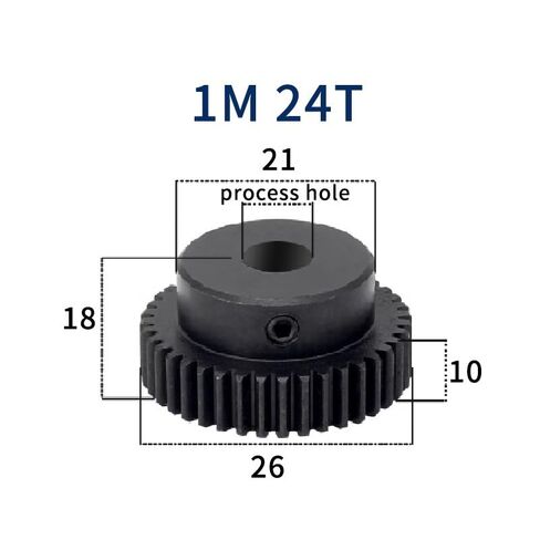 Spur Gear Pinion 1M 24Teeth 1 Mod Right Teeth 45# Steel Process Hole Motor Rack Transmission(8mm,2pcs 1M 24 Teeth) in Saudi Arabia