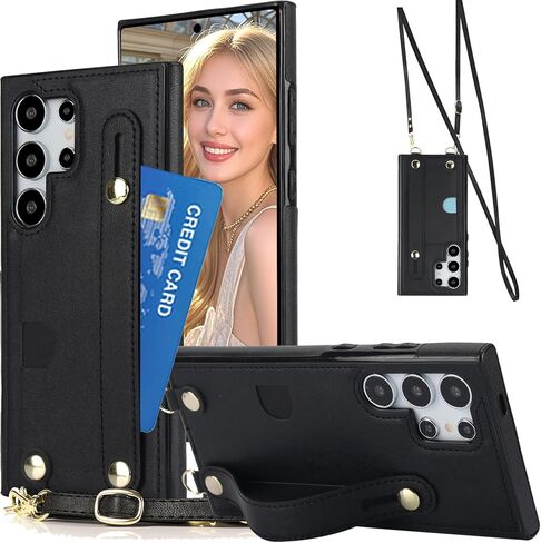 for Samsung Galaxy S25 Ultra (Not S25) Crossbody Wrist Strap Wallet Case with Cash Change Slot, Removable Adjustable Shoulder Lanyard PU Leather Cover for Samsung Galaxy S25 Ultra XK-Rose Gold in Kuwait