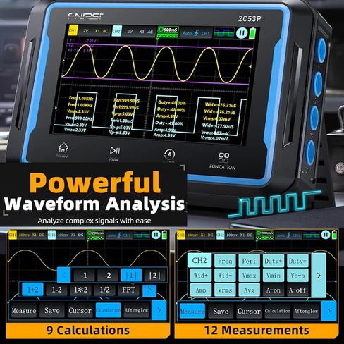 2C53P 3in1 مولد إشارة ذبذبات متعدد محمول باليد مع قناتين 50 ميجا هرتز عرض النطاق الترددي 250MSa/s معدل أخذ العينات، مقياس ذبذبات الكمبيوتر اللوحي المحمول in Kuwait