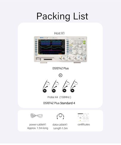 RIGOL Digital Oscilloscope DS1074Z Plus 70 MHz 4-Ch 1 GSa/s 24 Mpts 30,000 wfms/s UltraVision 7" 800x480 Intensity Display, 60,000-Frame Record/Playback, UART I2C SPI Decode, 16 Digital After Upgrade in Saudi Arabia