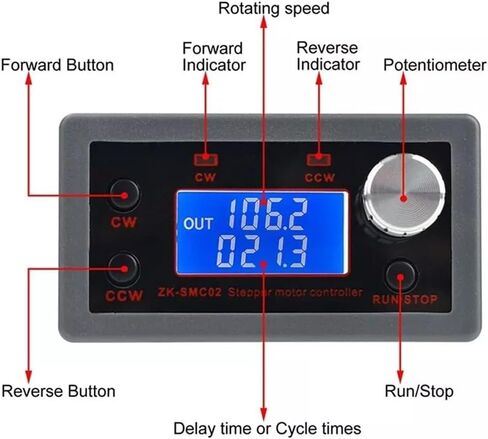 وحدة التحكم في سرعة محرك متدرج مع تحكم أمامي وعكسي وضبط النبض وشاشة LCD واتصال تسلسلي، رمادي in Kuwait