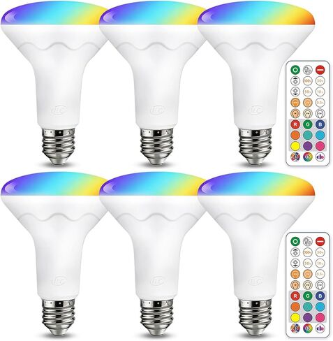 مصابيح ILC BR30 LED LED LED ، مصابيح الضوء المتغيرة للألوان ، 5 درجة حرارة ملونة داخلية ، مع التحكم عن بعد (6 حزمة) in Kuwait