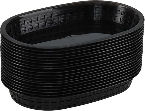 18 عبوة من سلال تقديم الطعام البيضاوية السوداء، سلال بلاستيكية للوجبات السريعة لشطائر البرجر والسندويشات وحفلات الشواء in Kuwait