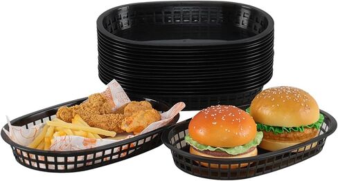 18 عبوة من سلال تقديم الطعام البيضاوية السوداء، سلال بلاستيكية للوجبات السريعة لشطائر البرجر والسندويشات وحفلات الشواء in Kuwait