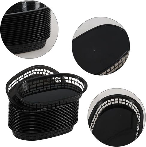 18 عبوة من سلال تقديم الطعام البيضاوية السوداء، سلال بلاستيكية للوجبات السريعة لشطائر البرجر والسندويشات وحفلات الشواء in Kuwait